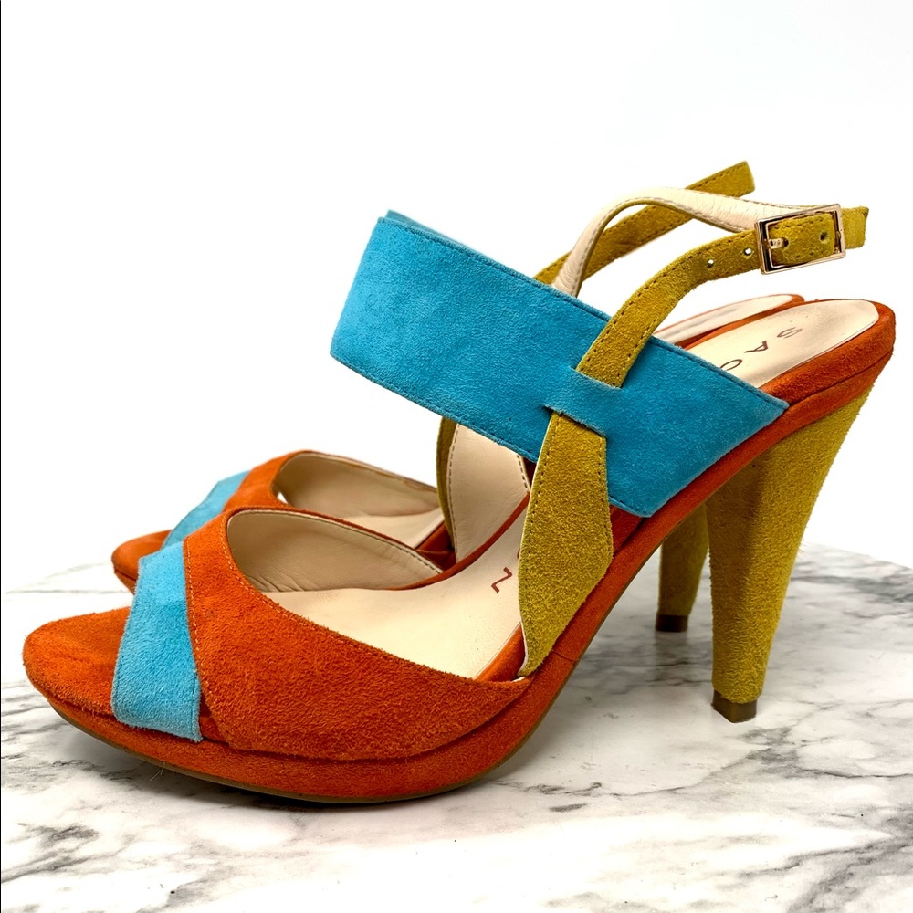 Sacha London Pasha Suede Colorful Sandals 6 Cocktail Resortwear Cruisewear Fun - Picture 3 of 15